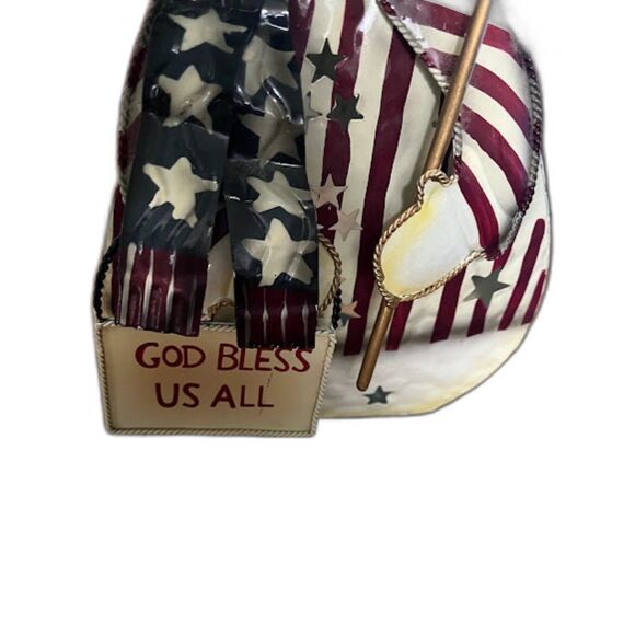 Metal Patriotic Snowman Votive Candleholder Christmas 4th of July Decor USA - Picture 4 of 4